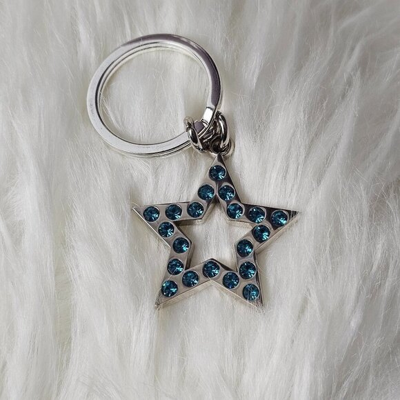 COACH Silver Tone Blue Star Keychain Keyfob Purse Charm Retired - Picture 1 of 9